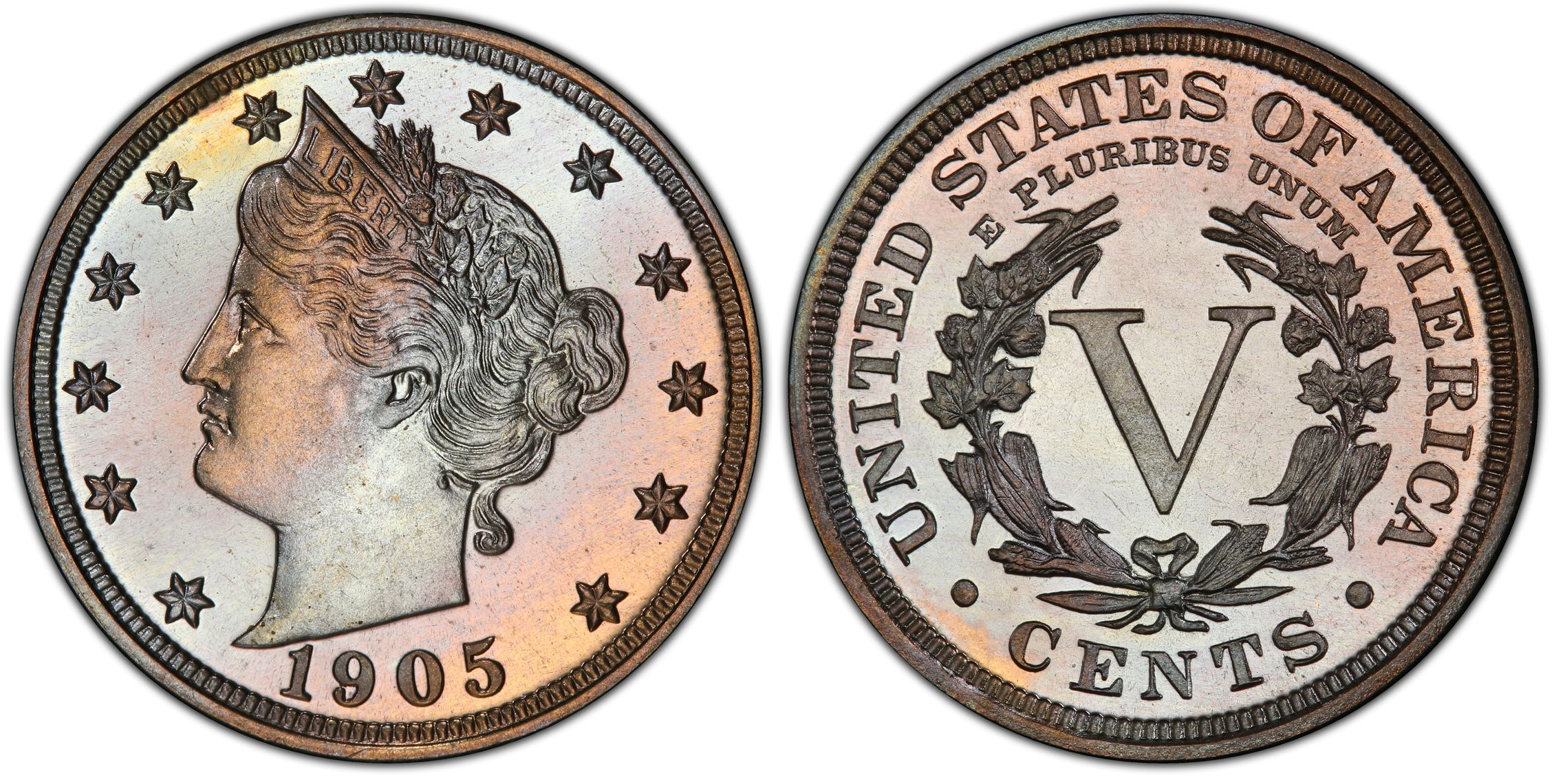 1905 Liberty Head Nickel proof showing mirror-like fields and frosted Liberty portrait