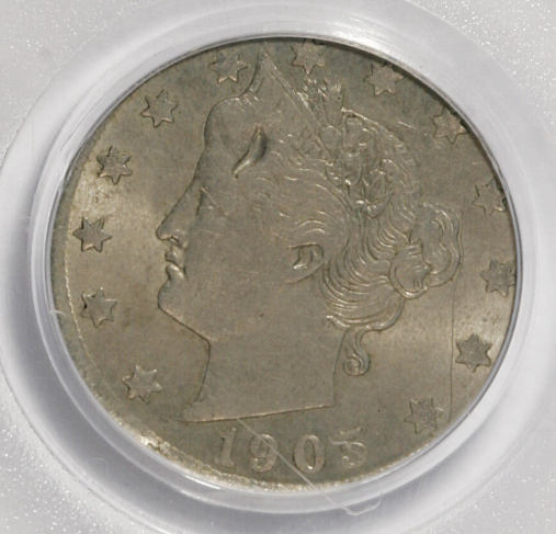 1905 Liberty Nickel struck on Haiti 5 Centimes foreign planchet showing smaller diameter